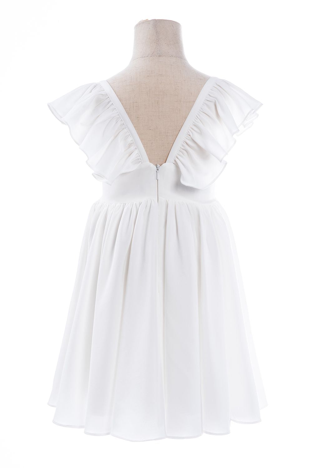 White A-Line Cap Sleeves Flower Girl Dress with Pleated Ruffles-BallBride