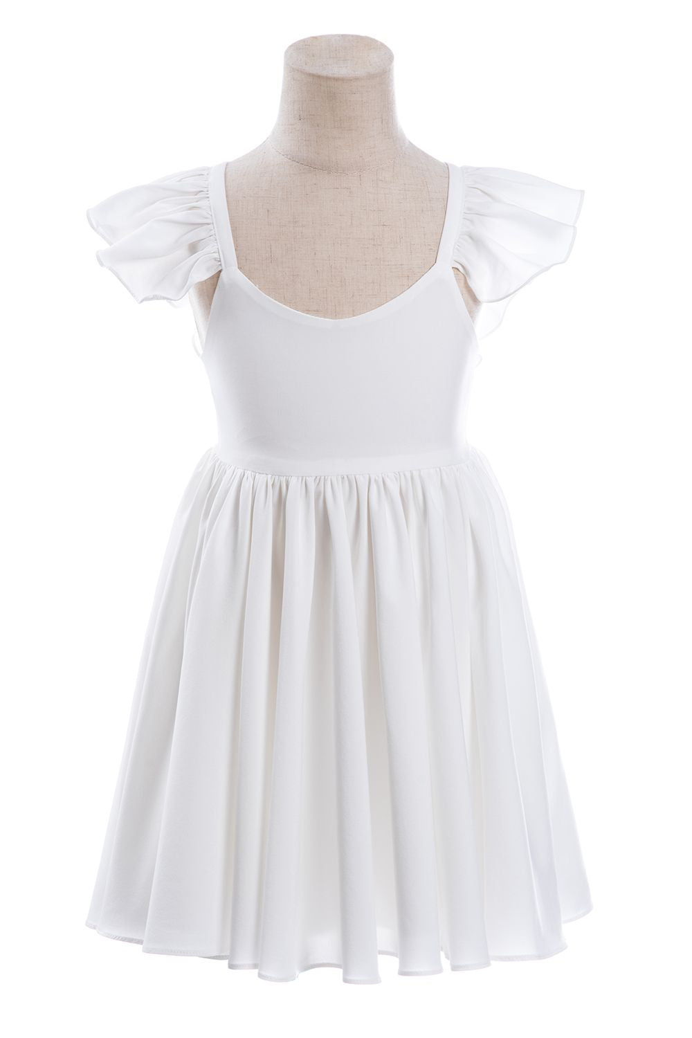 White A-Line Cap Sleeves Flower Girl Dress with Pleated Ruffles-BallBride