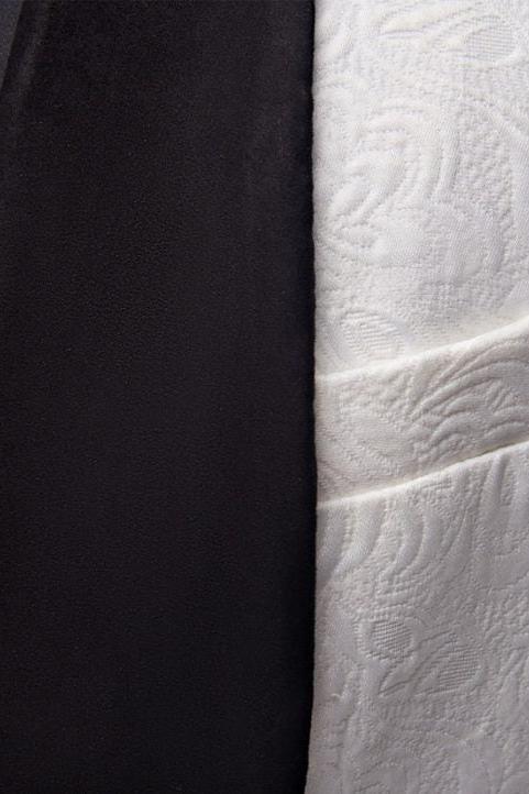 White Floral Men Suit with Black Lapel - 3 Piece Dinner Set-BallBride