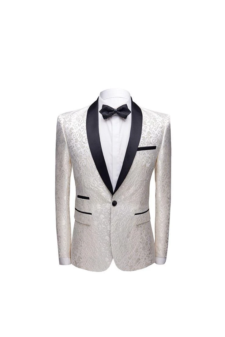 White Jacquard Wedding Suits for Men - Jacket Pants & Shawl Lapel Tuexdos-BallBride