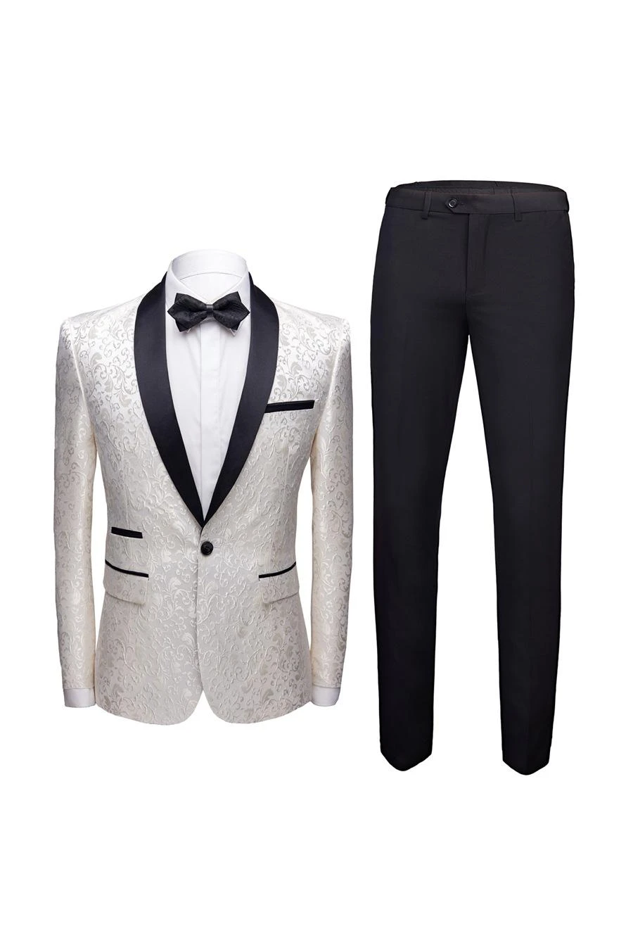 White Jacquard Wedding Suits for Men - Jacket Pants & Shawl Lapel Tuexdos-BallBride