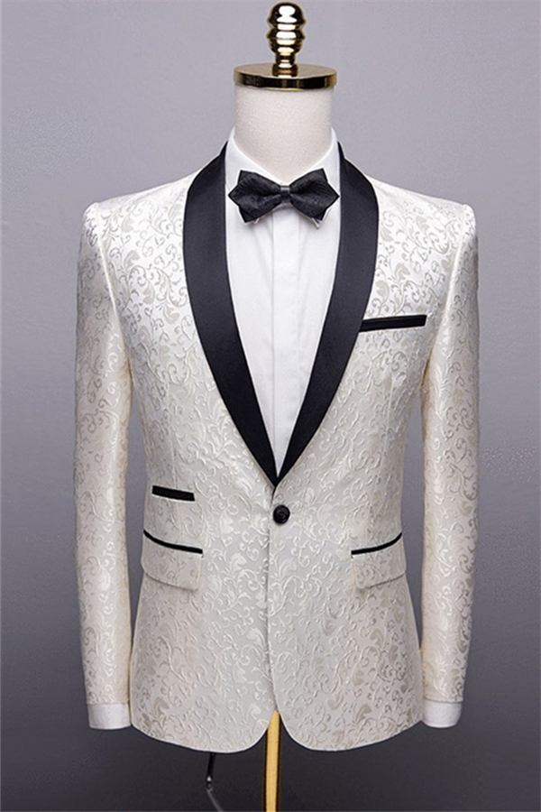 White Jacquard Wedding Suits for Men - Jacket Pants & Shawl Lapel Tuexdos-BallBride