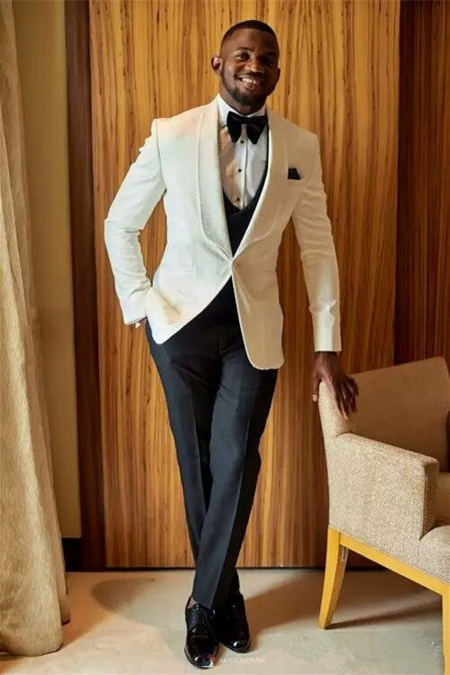 White Lapel Shawl Wedding Suit for Men - Slim Fit Style-BallBride