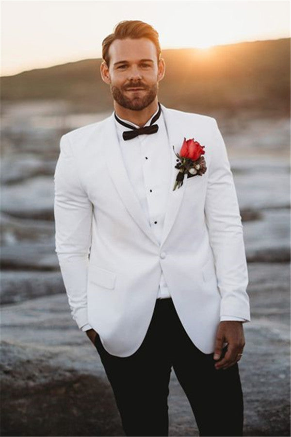 White Mens Wedding Suit Groom Tailcoat - Vintage Two Piece Easy Fit Groomsmen Wear-BallBride