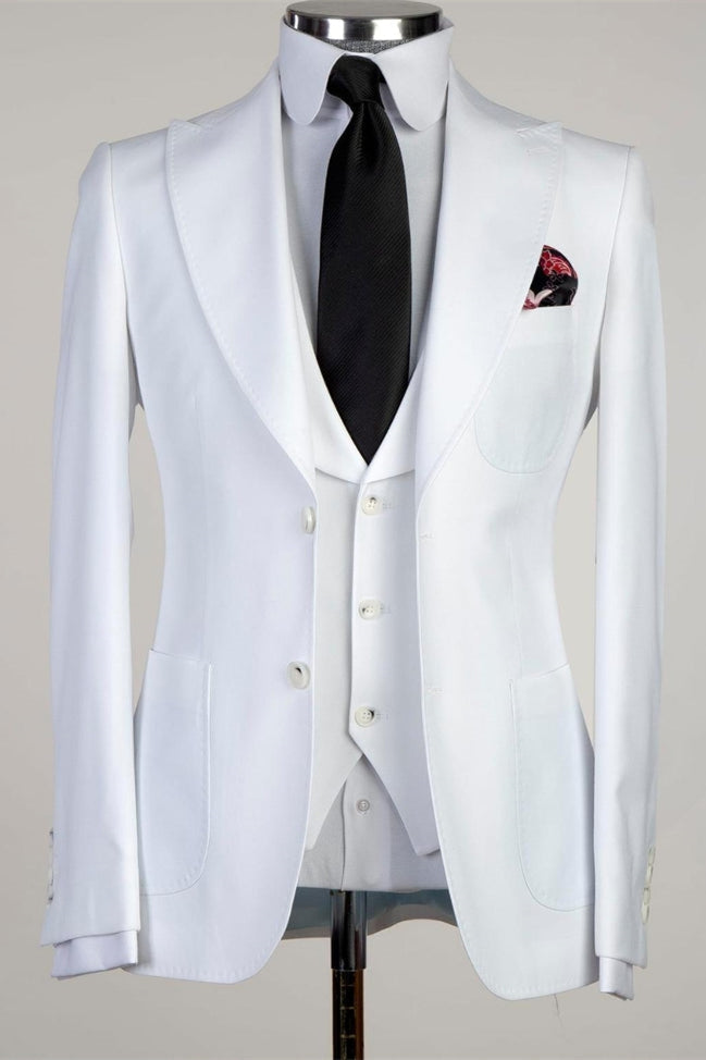 White Peaked Lapel Men Suit - Desmond Newest Business Style-BallBride