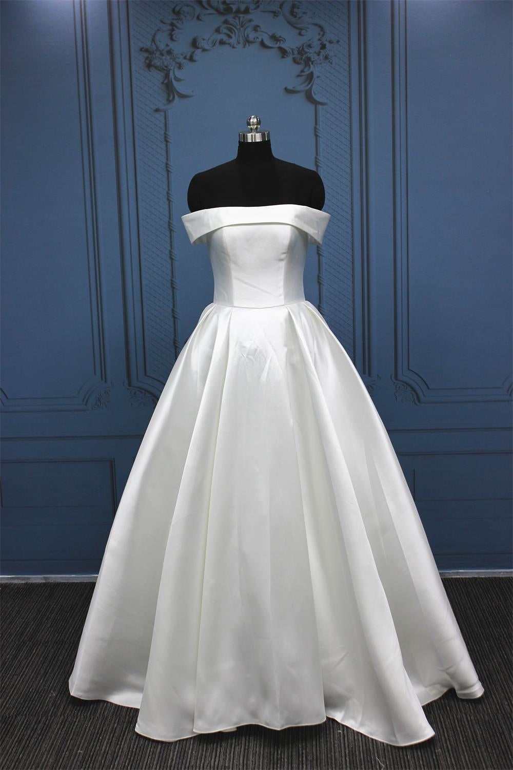 White Simple A Line Wedding Dress - Charmeuse Off-The-shoulder Sleeveless-BallBride