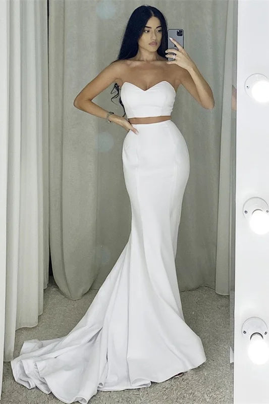 White Two Pieces Mermaid Evening Dress-BallBride
