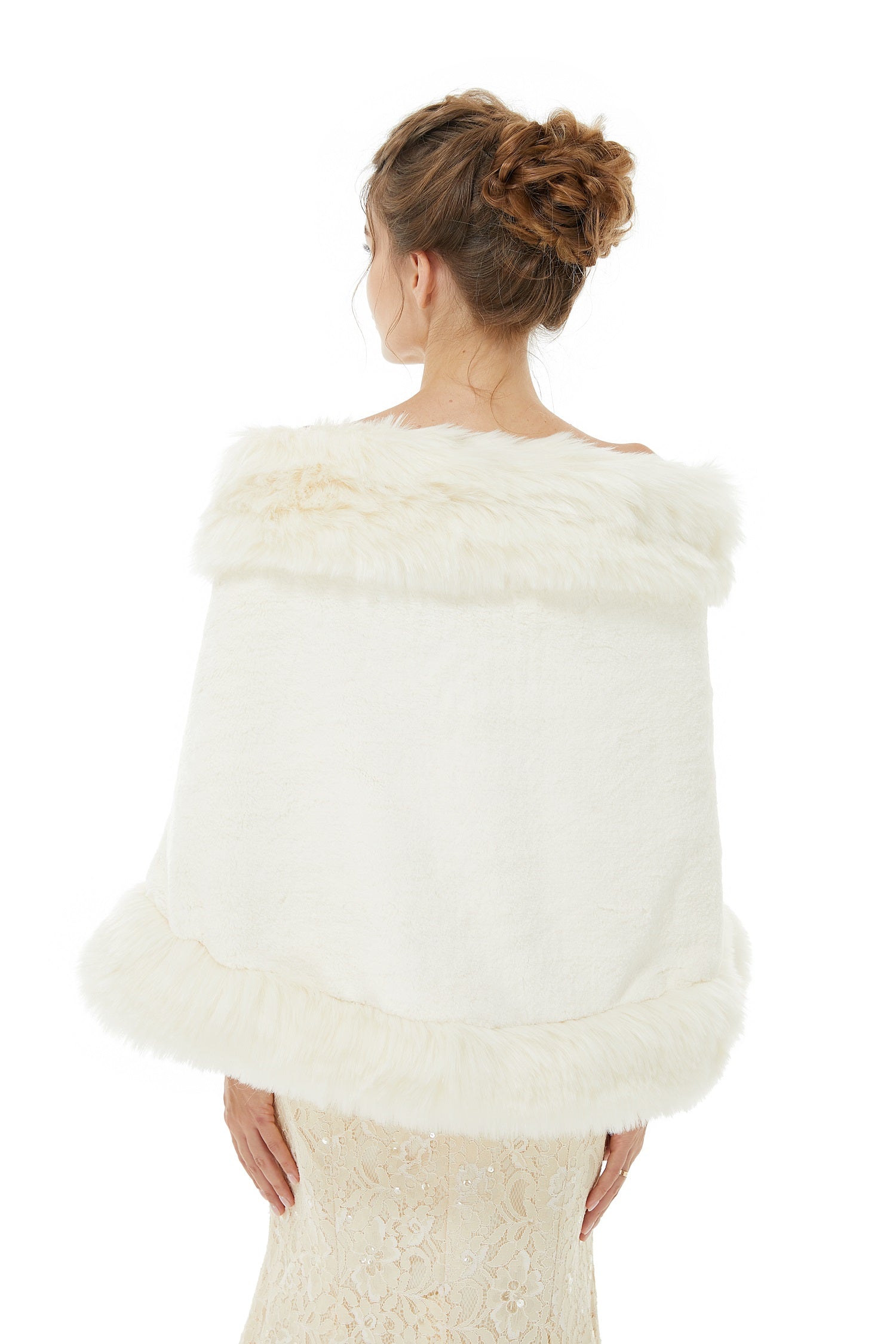 White Winter Faux Fur Wedding Wrap for Brides-BallBride