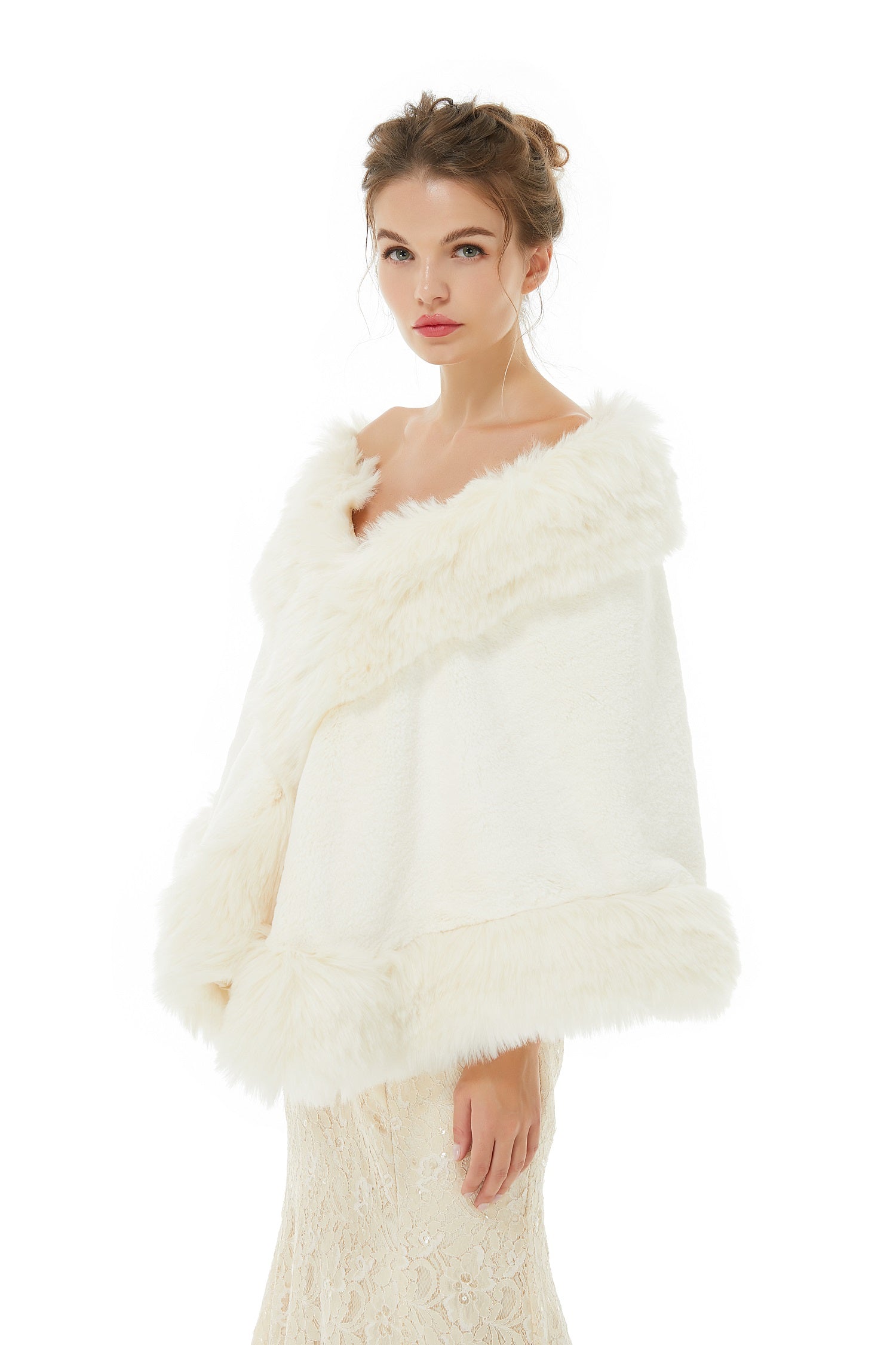 White Winter Faux Fur Wedding Wrap for Brides-BallBride