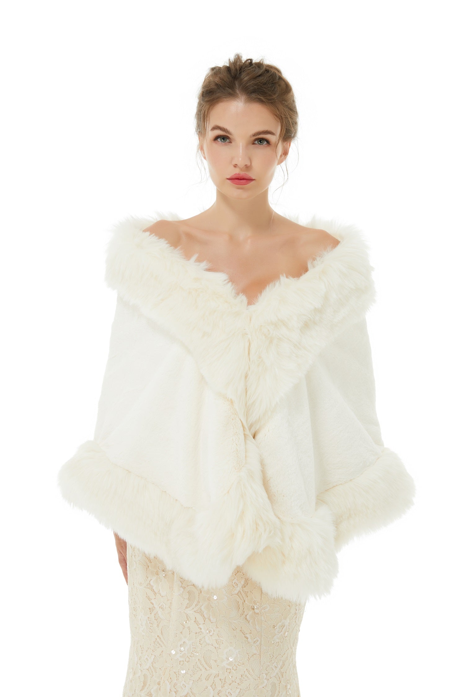 White Winter Faux Fur Wedding Wrap for Brides-BallBride