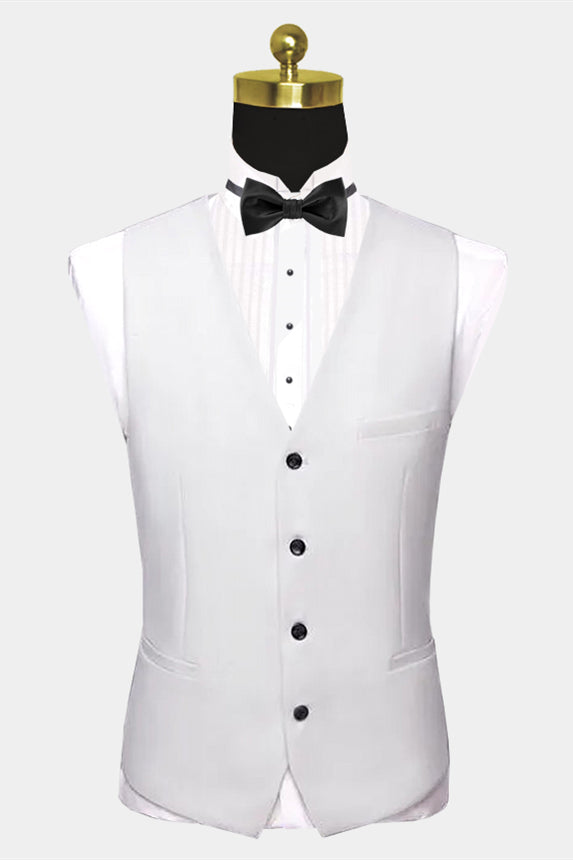 Will's Classic White Wedding Tuxedo with Black Satin Shawl Lapel and Pocket Edge-BallBride