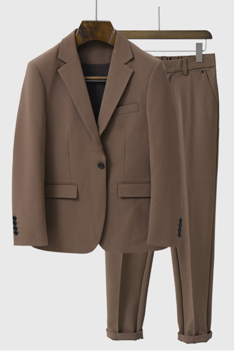Yahir Brown Prom Suit With Peaked Lapel - One Button Style-BallBride