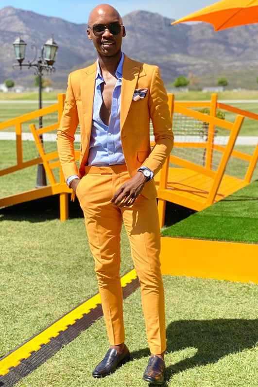 Yellow Beach Wedding Suits for Groom with Peaked Lapel-BallBride