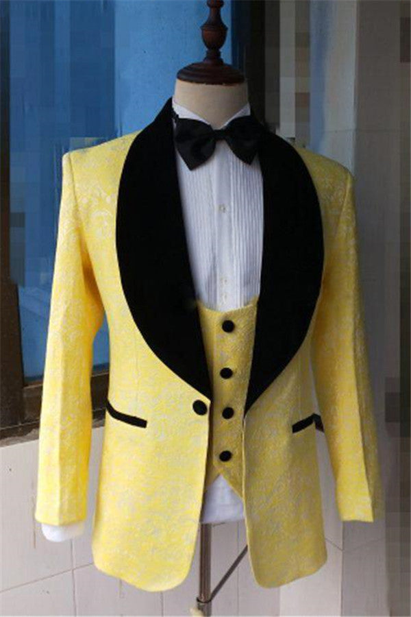 Yellow Bespoke Shawl Lapel Blazer for Men's Formal Dinner Prom Suit-BallBride