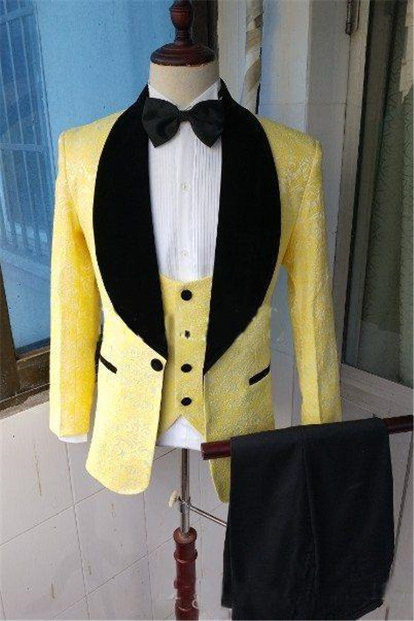 Yellow Bespoke Shawl Lapel Blazer for Men's Formal Dinner Prom Suit-BallBride