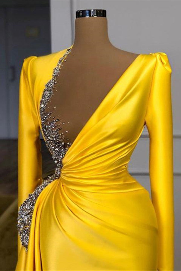 Yellow Prom Dress with Ruffle and Sequins Beads-BallBride