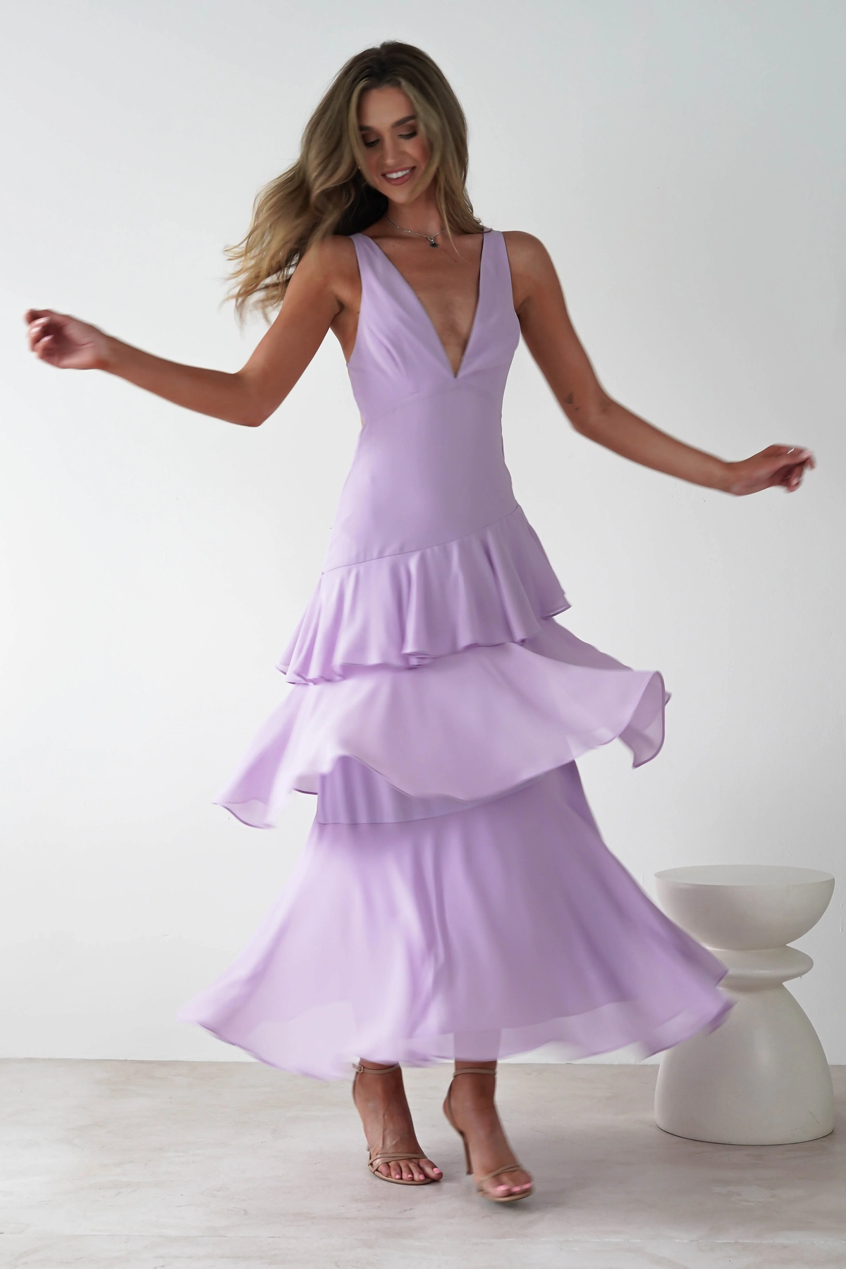Dazzling Lilac V-Neck Spaghetti-Straps Sleeveless Evening Dresses Backless With Pleats