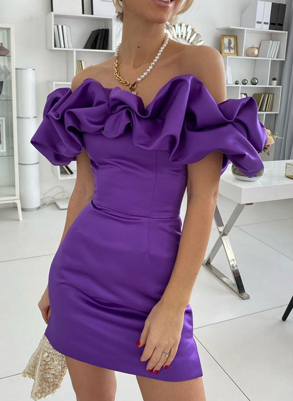 Sheath One-Shoulder Sleeveless Short/Mini Satin Homecoming Dresses