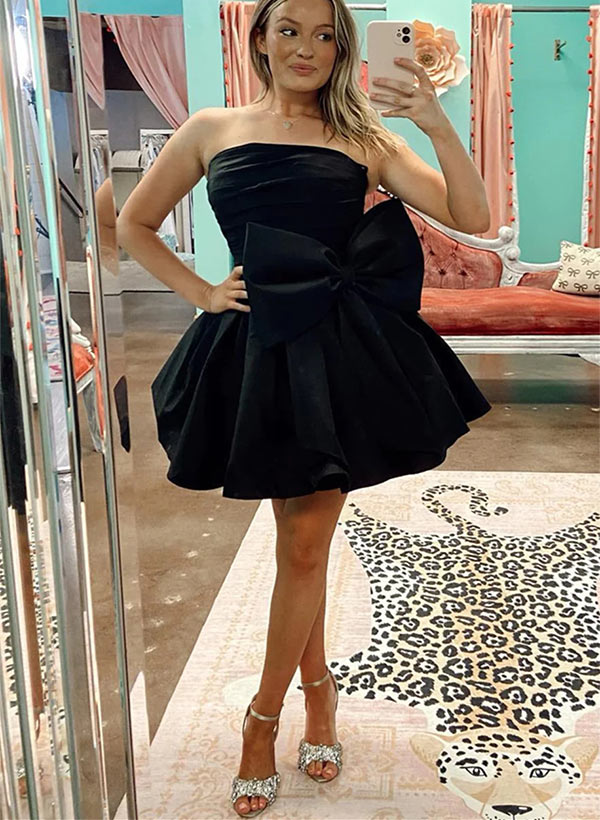 A-Line Strapless Sleeveless Short/Mini Homecoming Dresses With Bow(s)