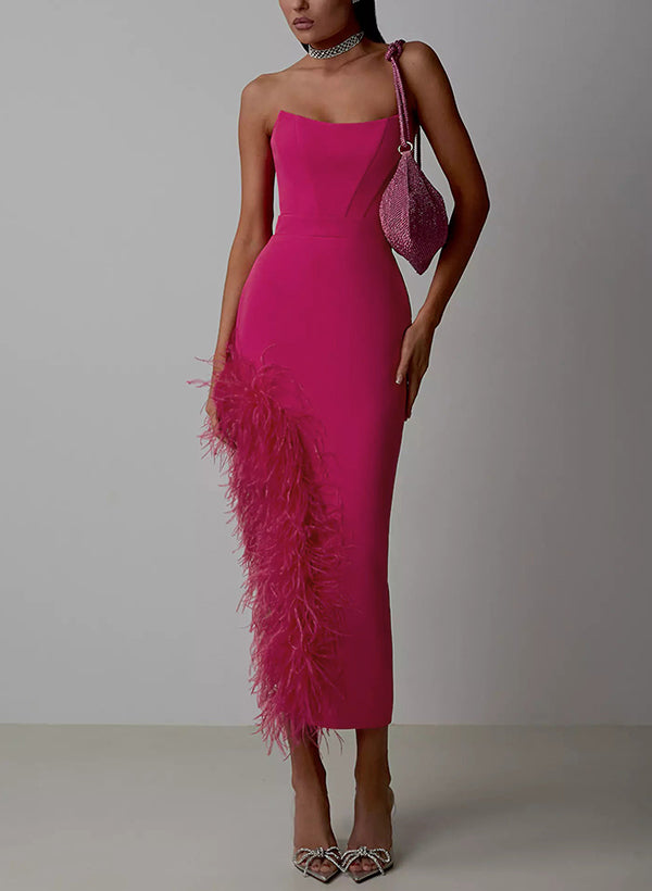 Sheath/Column Strapless Asymmetrical Elastic Satin Homecoming Dresses