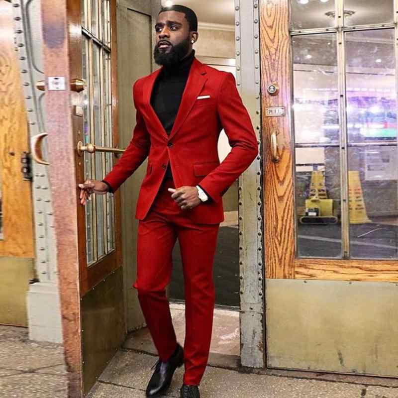 2 Piece Casual Red Prom Suit for Men-BallBride