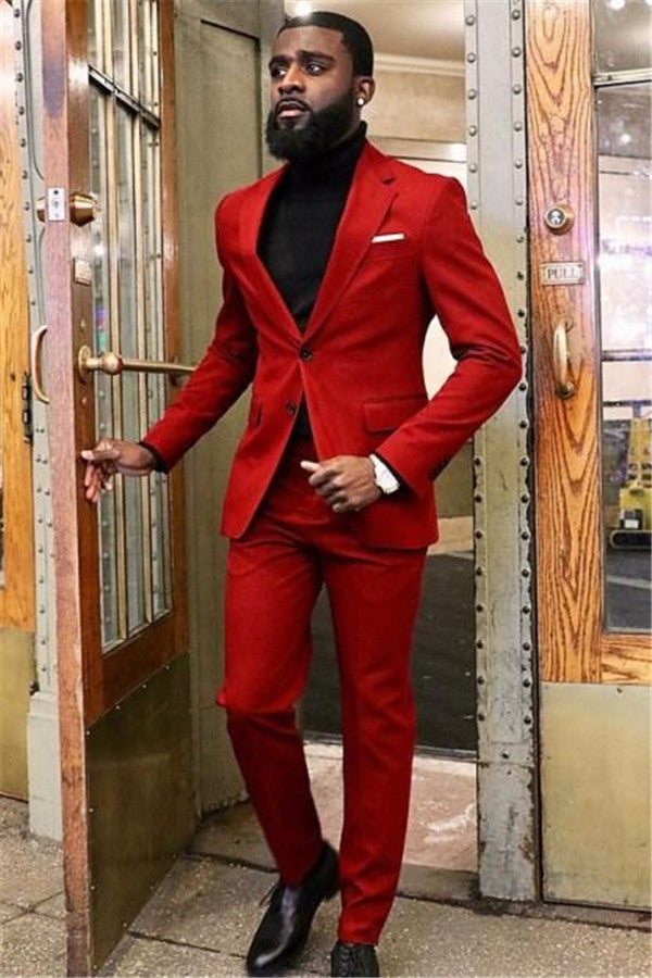 2 Piece Casual Red Prom Suit for Men-BallBride