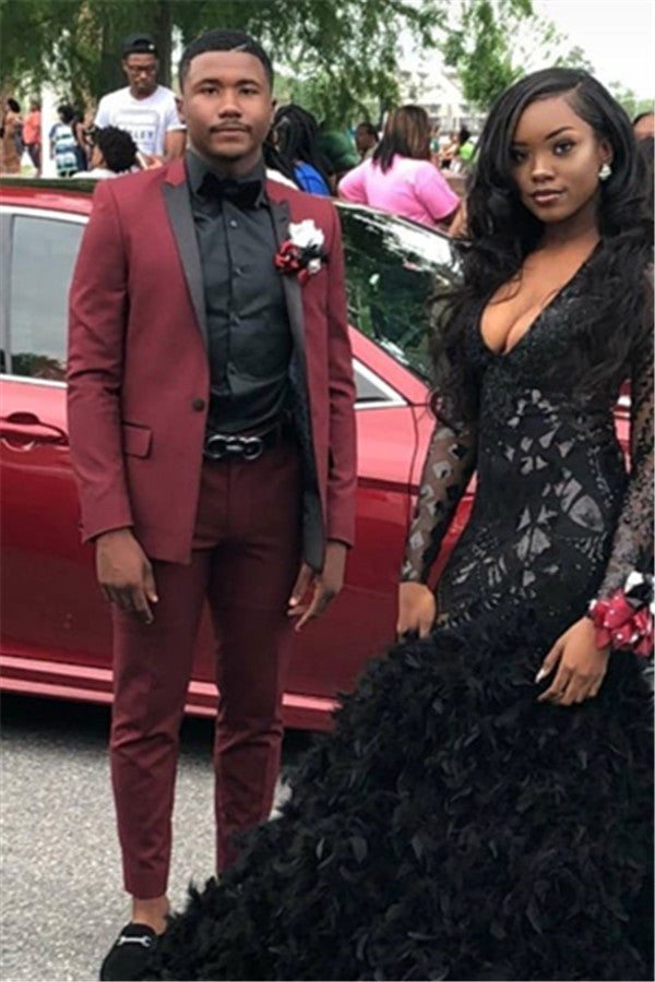 2 Piece Designer Black Lapel Wedding Suits for Men-BallBride