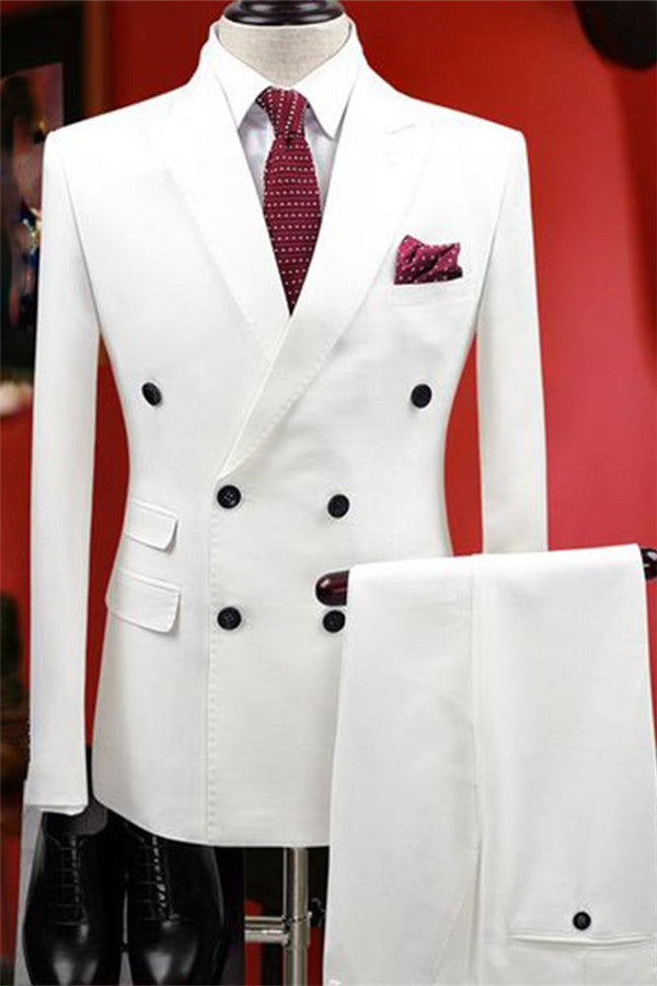 2-Piece Handsome White Wedding Suit for Men's Party-BallBride