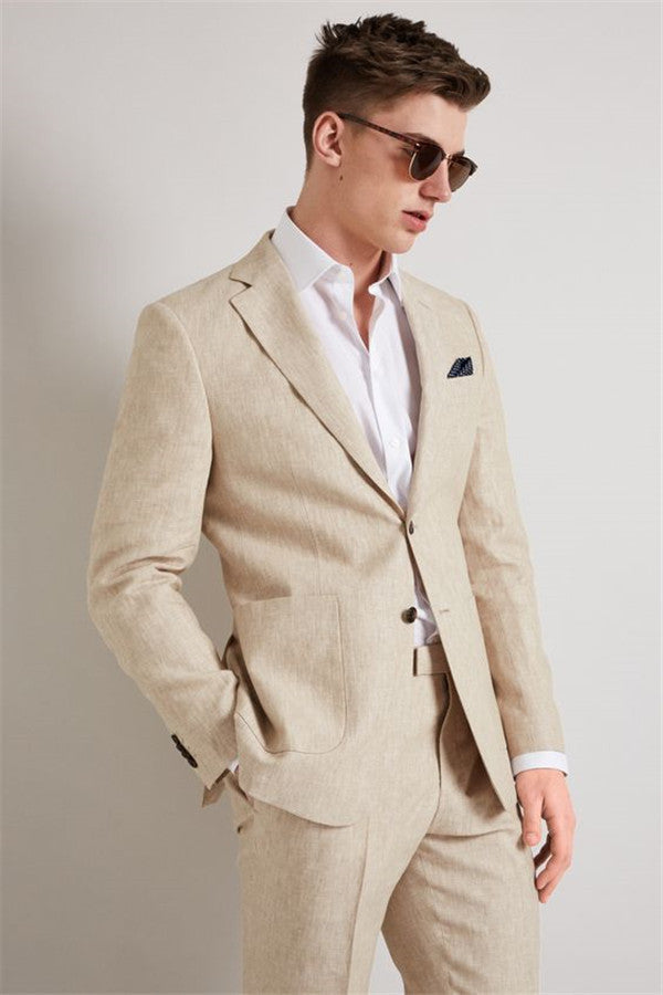 2 Piece Linen Wedding Tuxedos For Groomsmen with Notched Lapel-BallBride