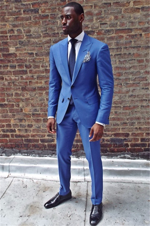 2 Piece Royal Blue Mens Summer Wedding Suit with Peaked Lapel-BallBride