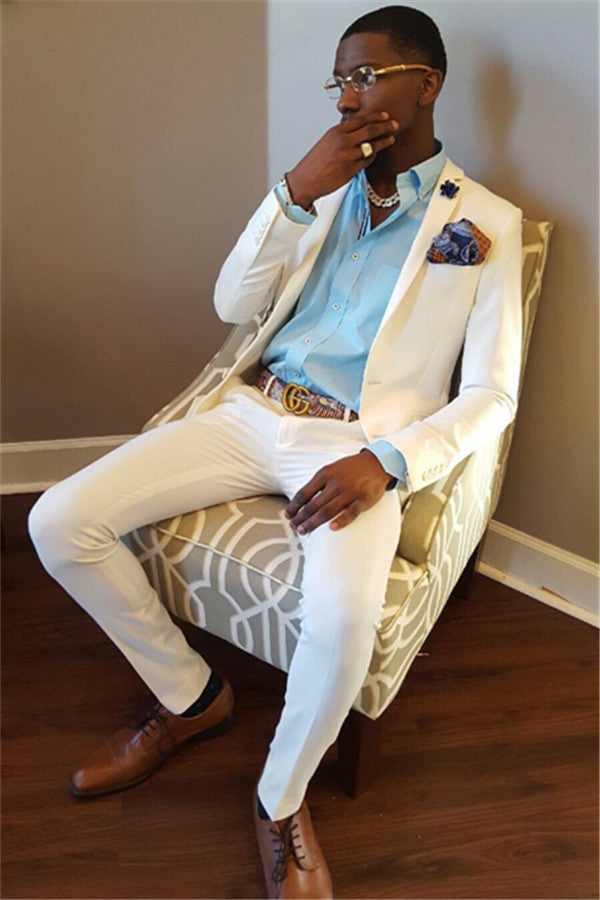 2 Pieces Bespoke White Suits for Wedding-BallBride