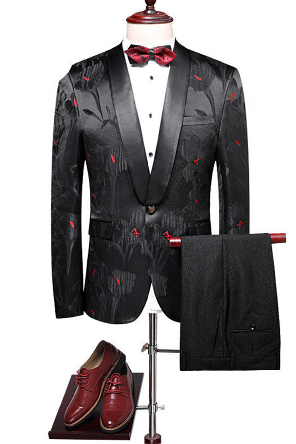 2 Pieces Black Jacquard Slim Fit Prom Suit for Men-BallBride