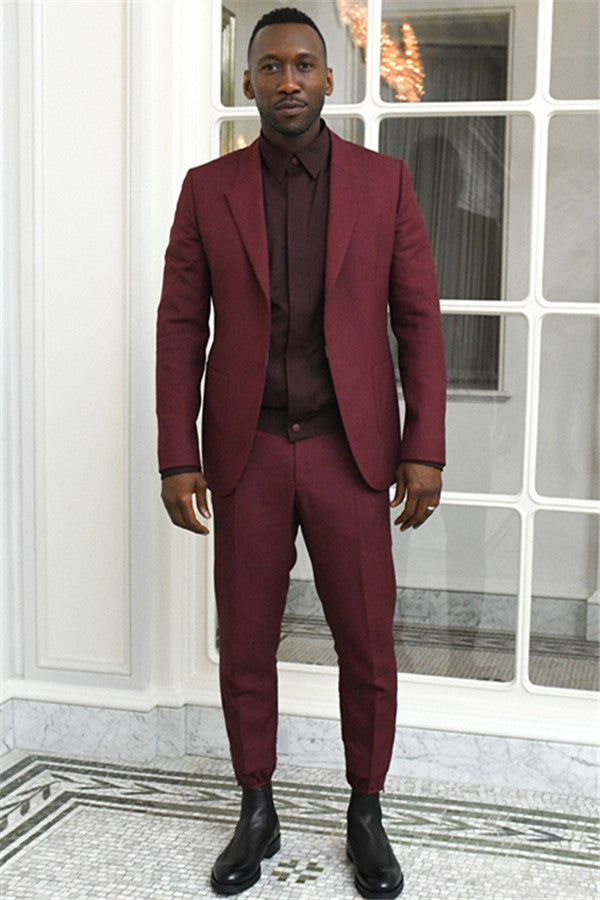 2 Pieces Burgundy Peaked Lapel Suits For Men-BallBride