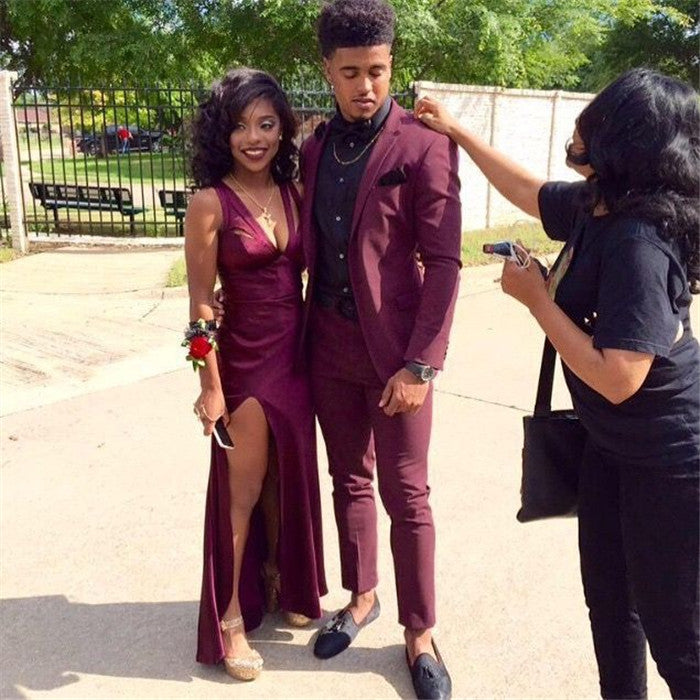 2 Pieces Casual Prom Party Suit for Men - Burgundy-BallBride