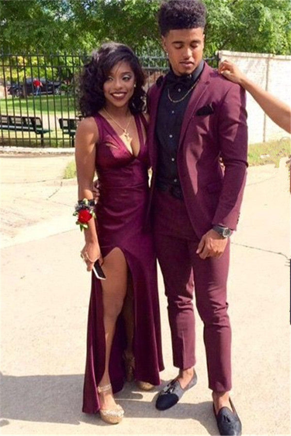 2 Pieces Casual Prom Party Suit for Men - Burgundy-BallBride