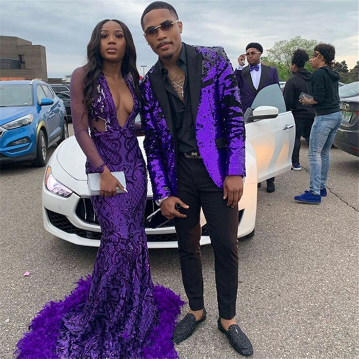 2 Pieces Fashion Purple Suit for Men with Sequins-BallBride