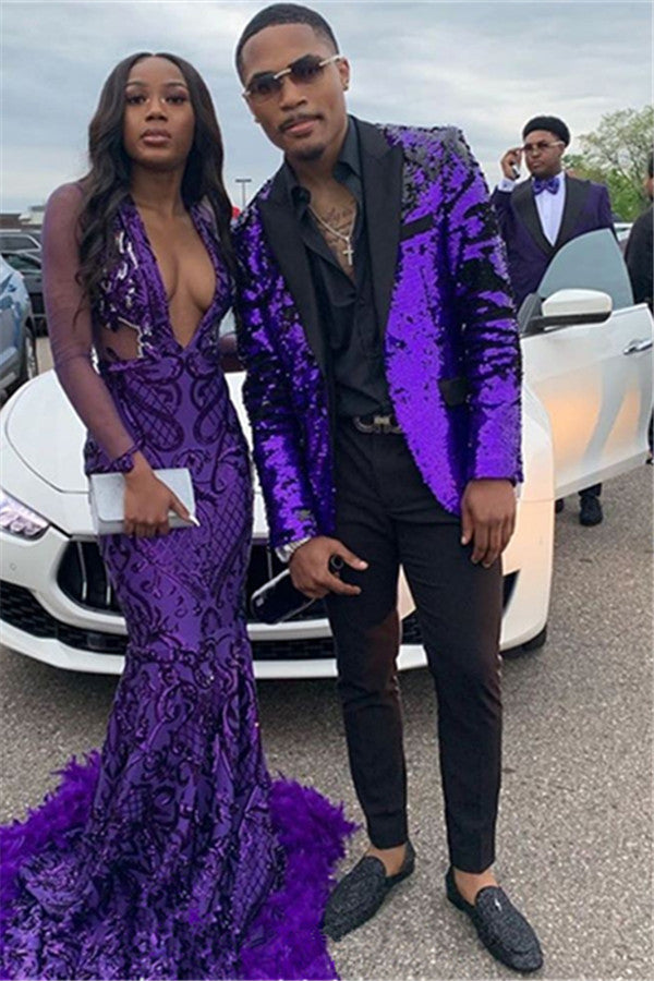 2 Pieces Fashion Purple Suit for Men with Sequins-BallBride