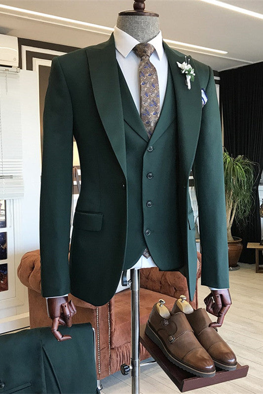 3 Pieces Dark Green Dinner Suit for Men with Peaked Lapel-BallBride