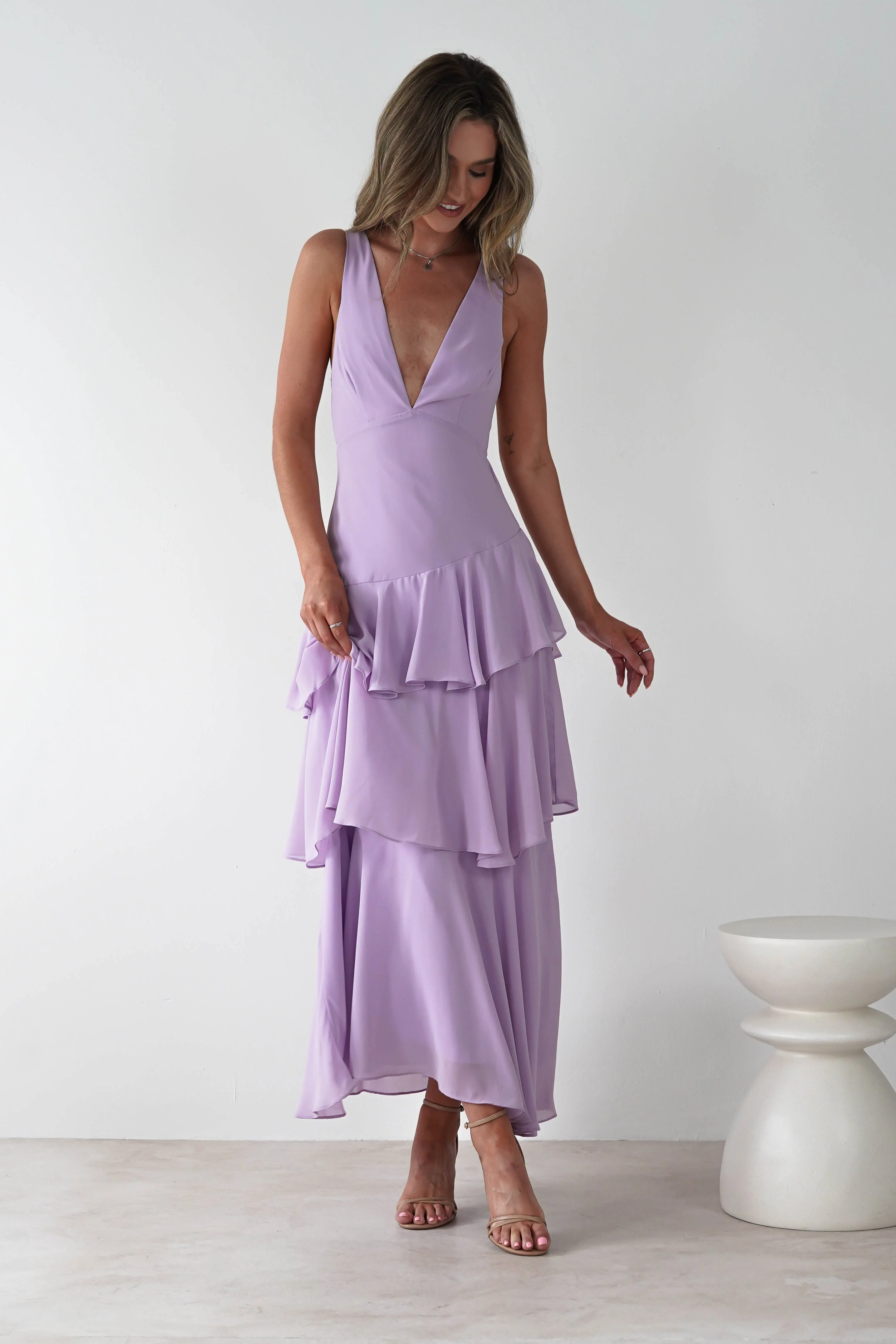 Dazzling Lilac V-Neck Spaghetti-Straps Sleeveless Evening Dresses Backless With Pleats