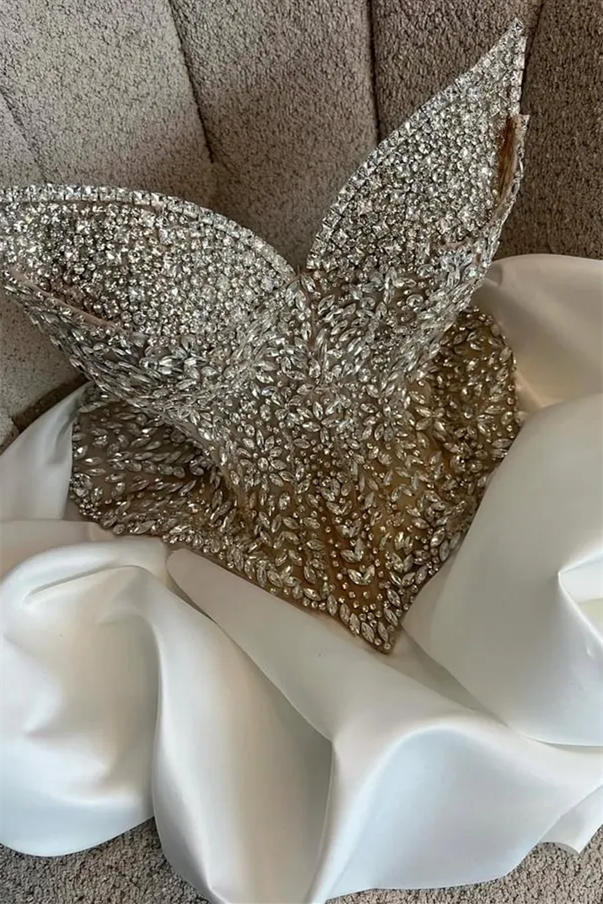 Dazzling White V-Neck Strapless Sleeveless Homecoming Dresses Mini With Gem