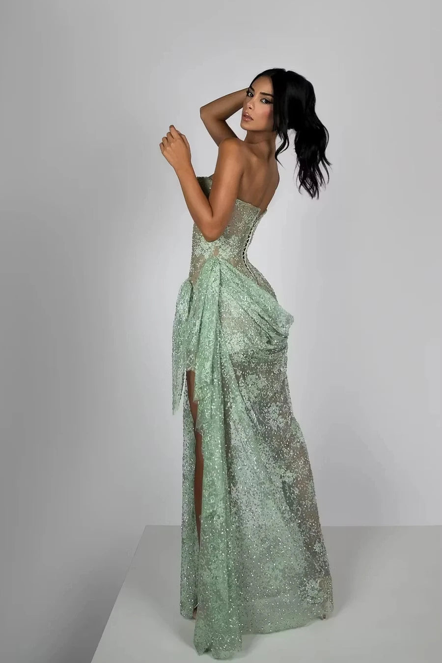 Dazzling Green Sweetheart Strapless Sleeveless Mermaid Evening Dresses High Split With Lace-Up Back