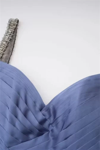 Dazzling Blue V-Neck Spaghetti-Straps Sleeveless Evening Dresses A-Line Pleats With Lace-Up Back