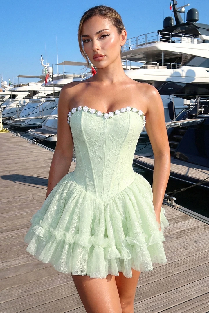Dazzling Light Mint Green Sweetheart Strapless Sleeveless Lace Homecoming Dresses Mini With Pleats
