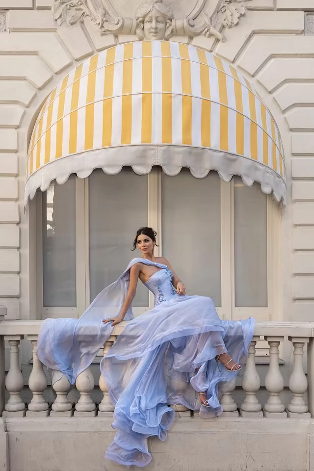 Elegant Dusty Blue Strapless Sleeveless Evening Dresses A-Line With Lace-Up Back