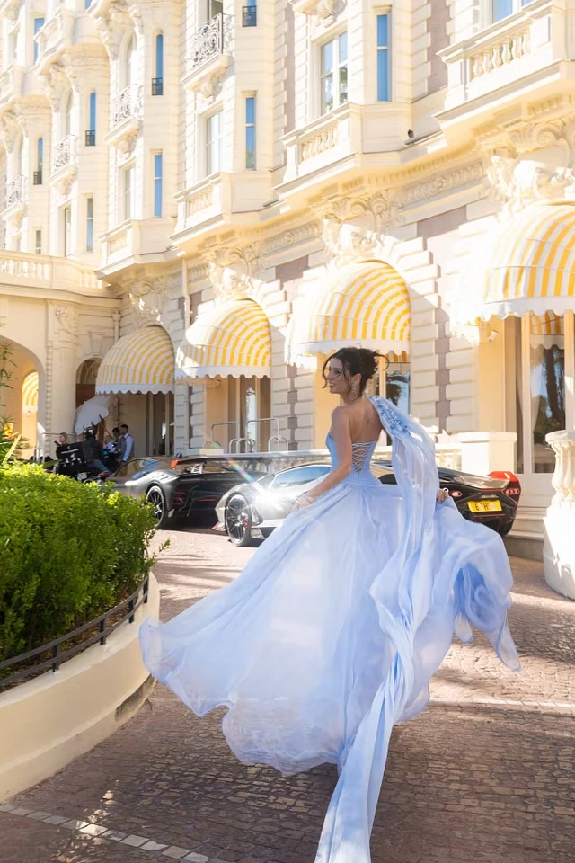 Elegant Dusty Blue Strapless Sleeveless Evening Dresses A-Line With Lace-Up Back