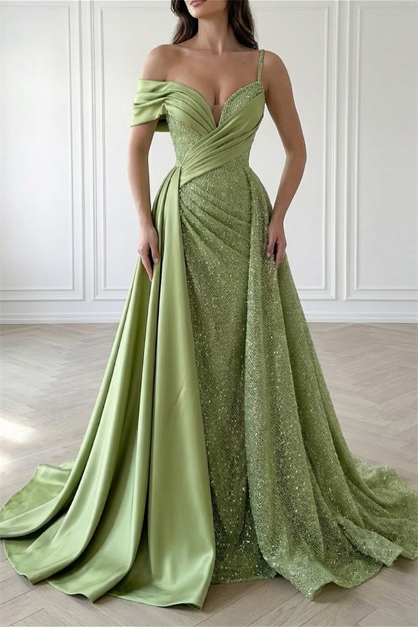 Timeless Sage Asymmetrical Sweetheart Satin Evening Dresses A-line With Pleats
