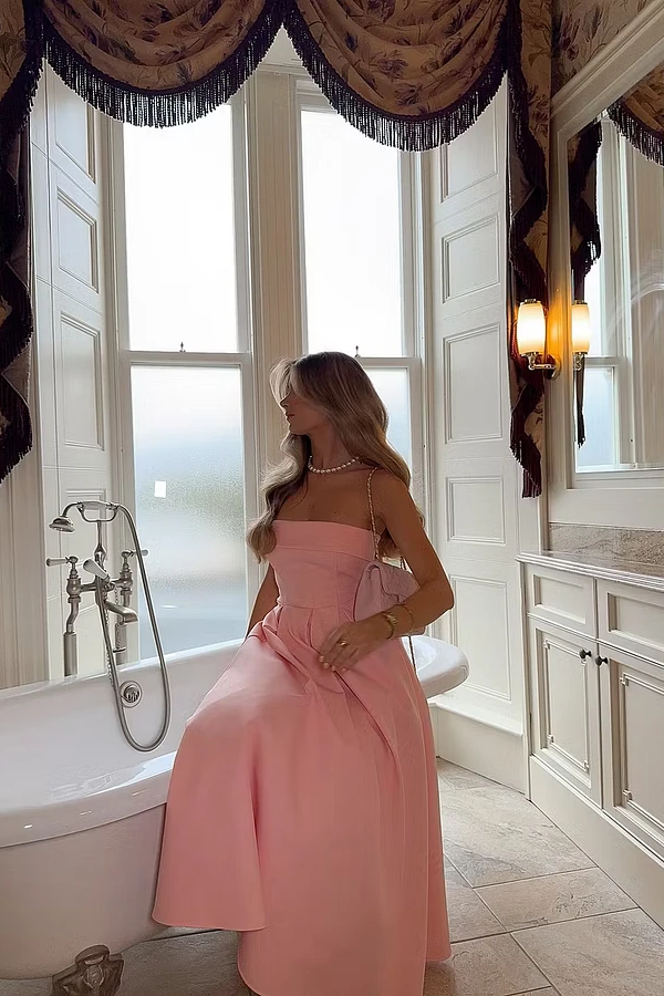 Chic Dusty Rose Strapless Sleeveless Satin A-Line With Zipper Pleats