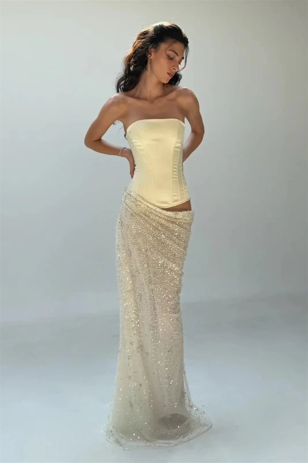 Chic Daffodil Strapless Sleeveless Mermaid Evening Dresses Column With Lace-Up Back
