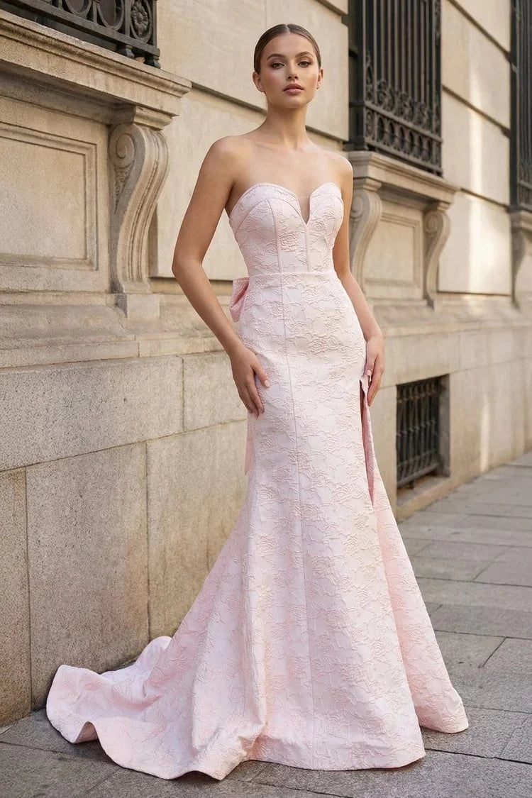 Romantic Pink Strapless Sleeveless Mermaid Evening Dresses Side Split With Lace-Up Back