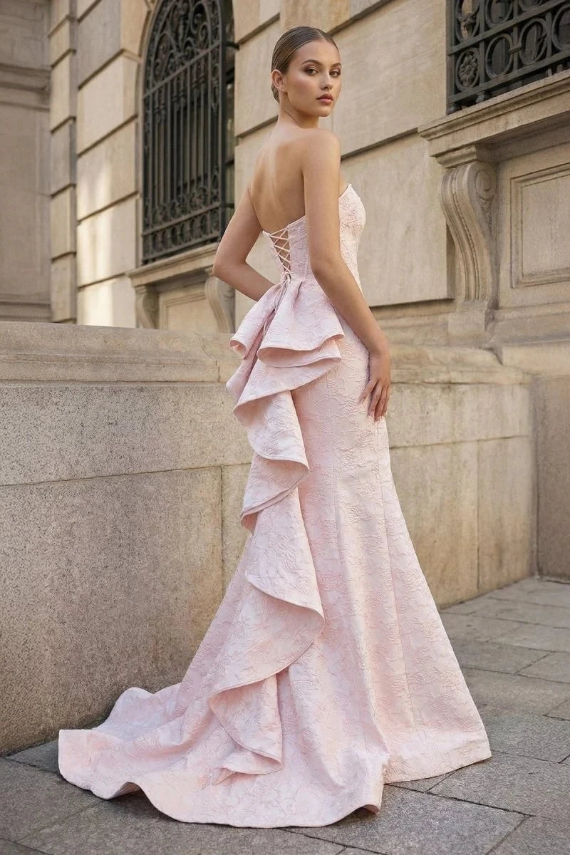 Romantic Pink Strapless Sleeveless Mermaid Evening Dresses Side Split With Lace-Up Back